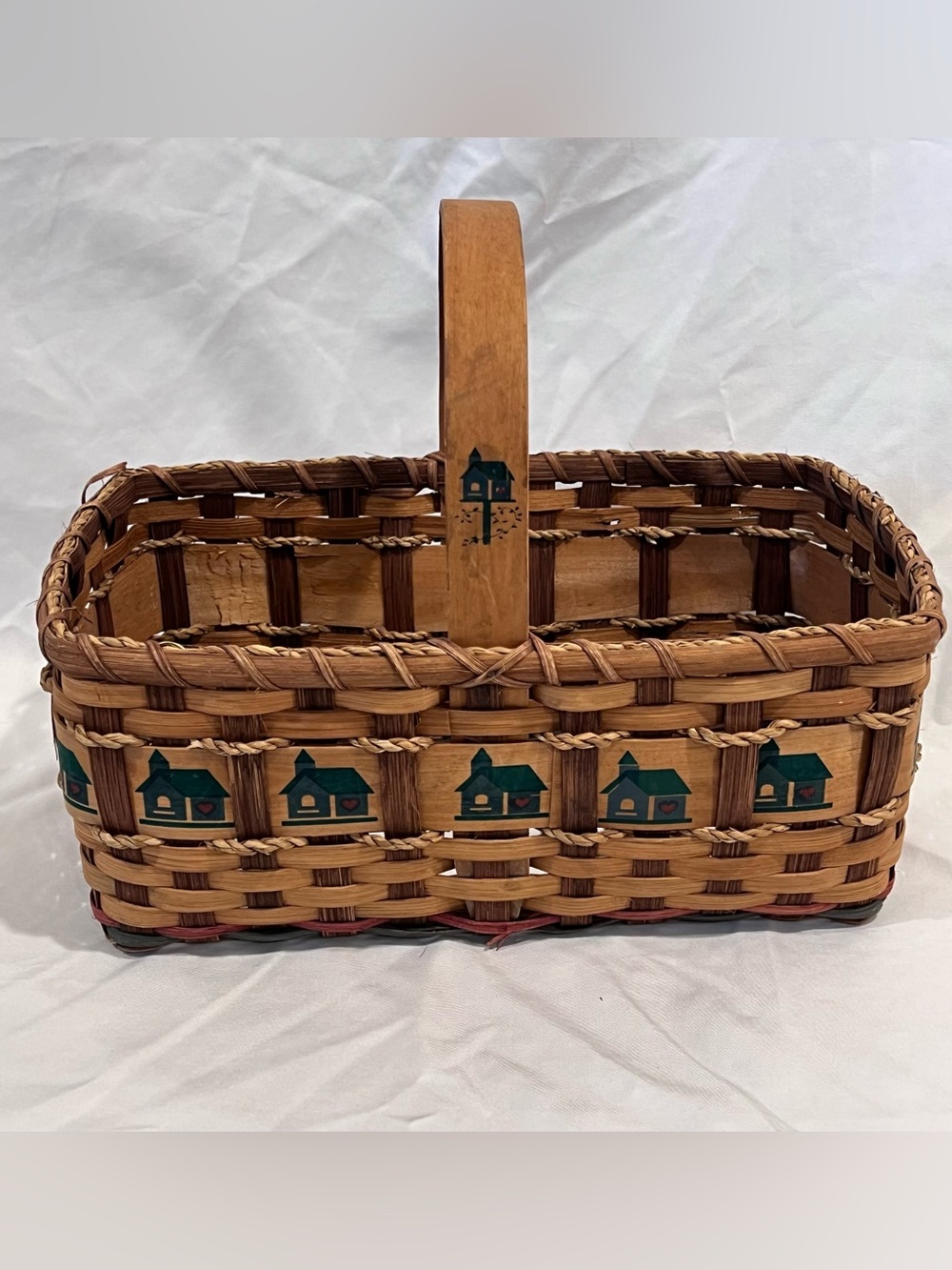 Vintage 1980s Woven School House Basket Cottagecore Farmhouse Country Decor